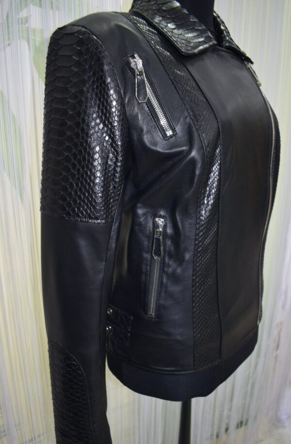 Women's Real Python Skin Trim Genuine Leather Luxury Bespoke Motorcycle Biker Jacket