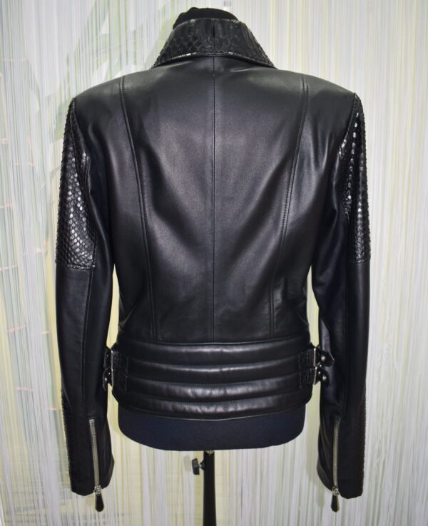 Women's Real Python Skin Trim Genuine Leather Luxury Bespoke Motorcycle Biker Jacket