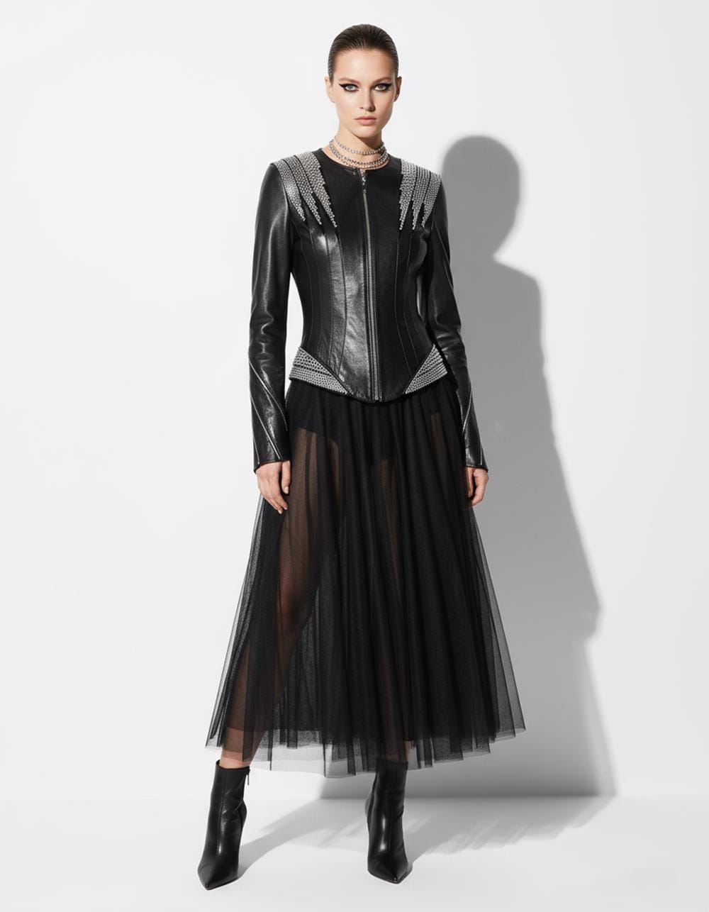 695e607c59f447123fa65f05.jpg Rhinestone Black Leather Jacket • Women’s Crystal Studded Biker Coat