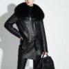 Handmade Lambskin Leather Jacket: Fox Fur Trim, Black Luxury Coat