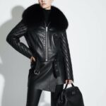 Handmade Lambskin Leather Jacket: Fox Fur Trim, Black Luxury Coat