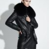 Handmade Lambskin Leather Jacket: Fox Fur Trim, Black Luxury Coat