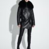 Handmade Lambskin Leather Jacket: Fox Fur Trim, Black Luxury Coat