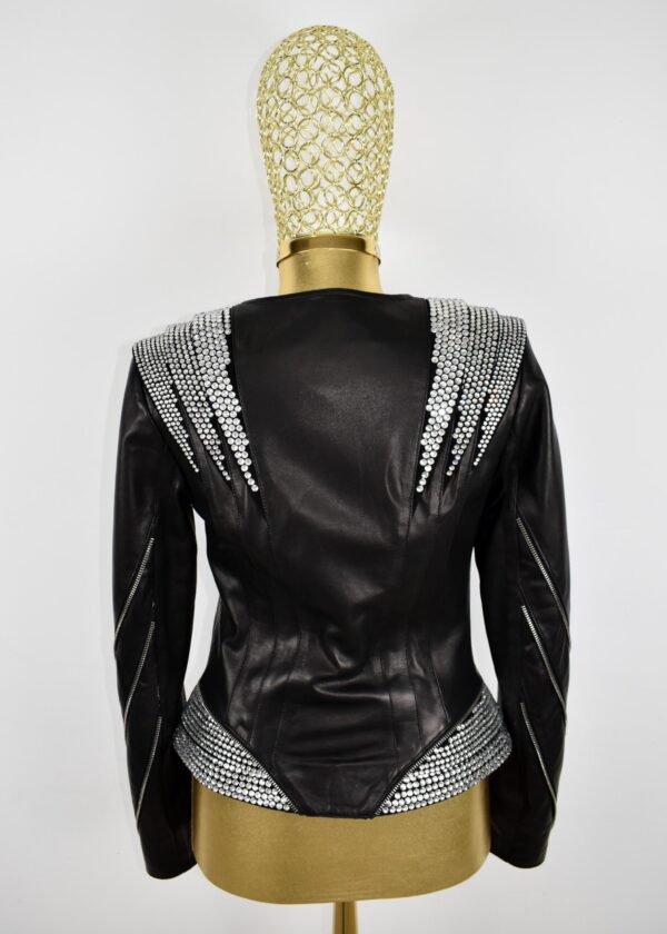 Rhinestone Black Leather Jacket • Women’s Crystal Studded Biker Coat