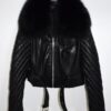 Handmade Lambskin Leather Jacket: Fox Fur Trim, Black Luxury Coat