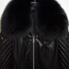 Handmade Lambskin Leather Jacket: Fox Fur Trim, Black Luxury Coat