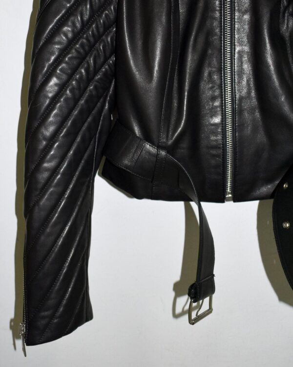 Handmade Lambskin Leather Jacket: Fox Fur Trim, Black Luxury Coat