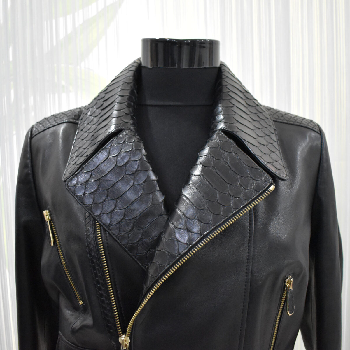 Lambskin Biker Jacket with Python Trim