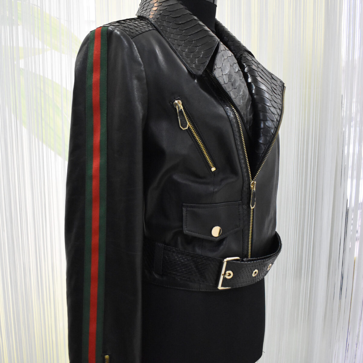 Lambskin Biker Jacket with Python Trim