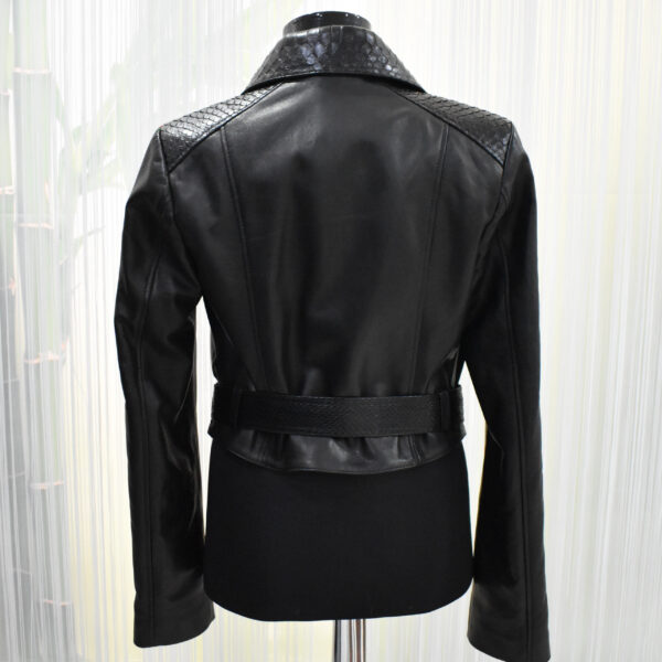 Women's Real Python Skin Trim Genuine Leather Luxury Motorcycle Biker Jacket