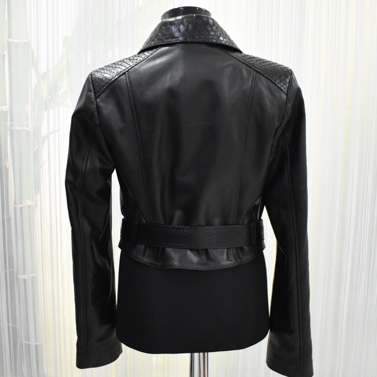 Lambskin Biker Jacket with Python Trim