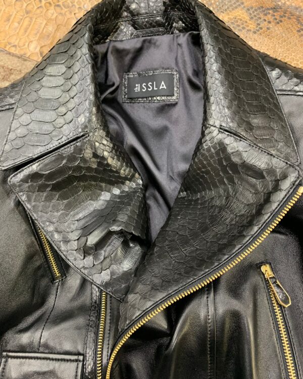 Women's Real Python Skin Trim Genuine Leather Luxury Motorcycle Biker Jacket