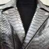 Women's Genuine Python Leather Real Exotic Snake Skin Metalic Grey Luxury Fashion Biker Jacket