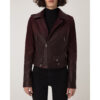 Women's Python Trim Gradient Leather Burgundy Motorcycle Biker Jacket