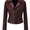 Women's Python Trim Gradient Leather Burgundy Motorcycle Biker Jacket