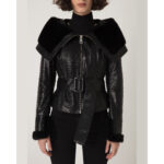 Women's Mink Fur Trim Python Leather Jacket With Strap