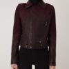 Women's Python Trim Gradient Leather Burgundy Motorcycle Biker Jacket