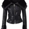 Women's Mink Fur Trim Python Leather Jacket With Strap