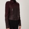 Women's Python Trim Gradient Leather Burgundy Motorcycle Biker Jacket