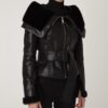 Women's Mink Fur Trim Python Leather Jacket With Strap