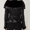 Women's Mink Fur Trim Python Leather Jacket With Strap