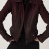 Women's Python Trim Gradient Leather Burgundy Motorcycle Biker Jacket