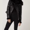 Women's Mink Fur Trim Python Leather Jacket With Strap