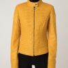 Women's Quilted Genuine Leather Black Yellow Handmade Luxury Jacket