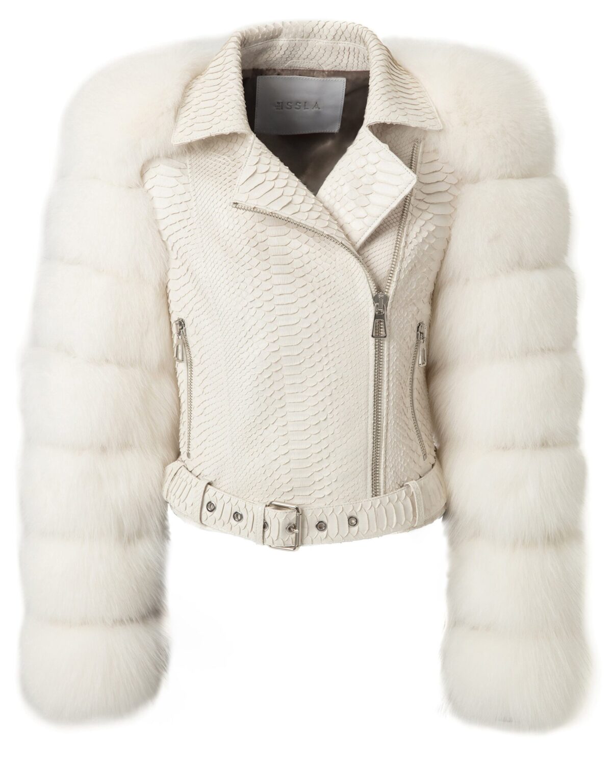 695e609d59f447123fa66811.jpg Women's Fox Fur Trim Real Python Leather Motorcycle Biker Jacket