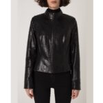 Women's Genuine Python Leather Black Snake Skin Exotic Moto Jacket