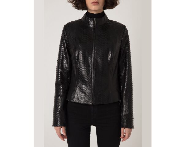 Women's Genuine Python Leather Black Snake Skin Exotic Moto Jacket