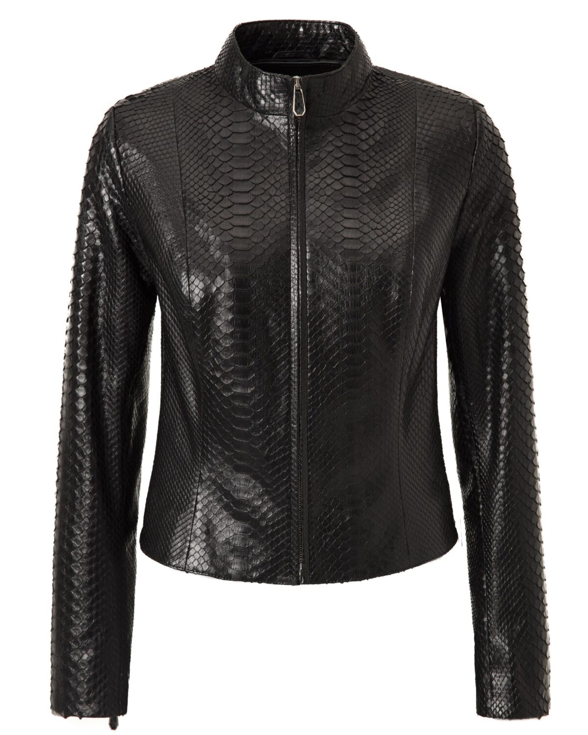 Women's Genuine Python Leather Black Snake Skin Exotic Moto Jacket