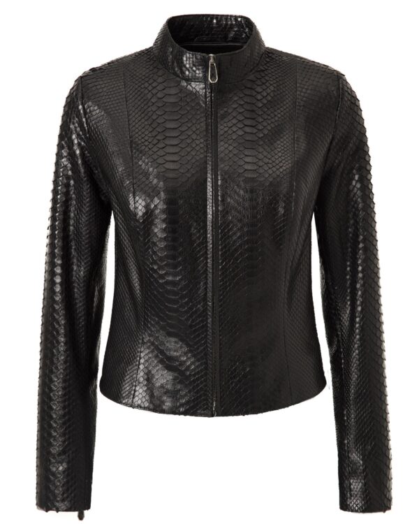 Women's Genuine Python Leather Black Snake Skin Exotic Moto Jacket