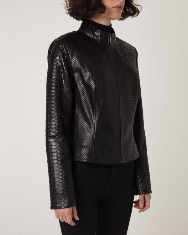 Women's Genuine Python Leather Black Snake Skin Exotic Moto Jacket