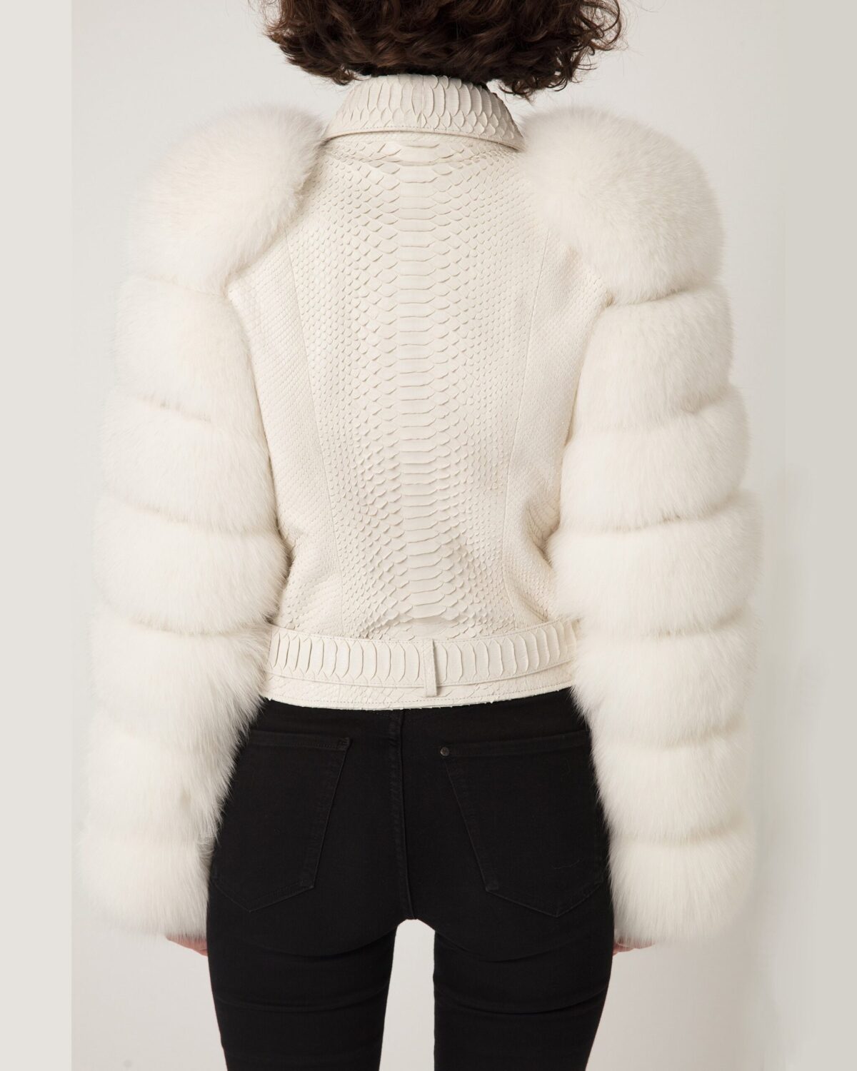 695e60a059f447123fa66839.jpg Women's Fox Fur Trim Real Python Leather Motorcycle Biker Jacket