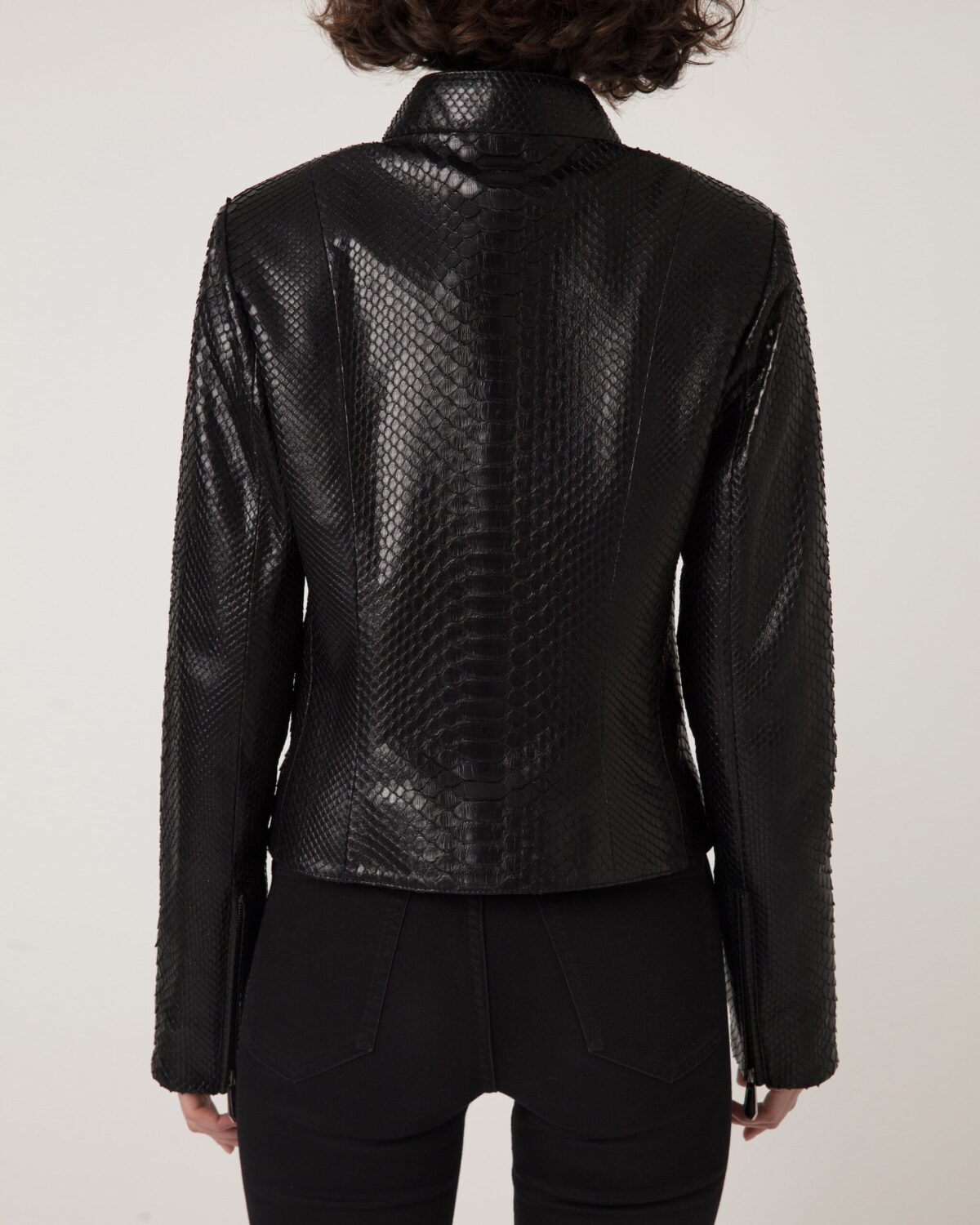 Women's Genuine Python Leather Black Snake Skin Exotic Moto Jacket