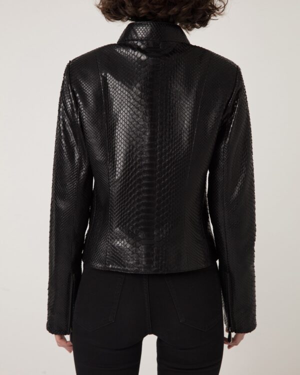 Women's Genuine Python Leather Black Snake Skin Exotic Moto Jacket