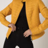 Women's Quilted Genuine Leather Black Yellow Handmade Luxury Jacket