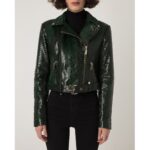 Women's Genuine Python Leather Green Snake Skin Exotic Motorcycle Biker Jacket