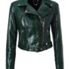 Women's Genuine Python Leather Green Snake Skin Exotic Motorcycle Biker Jacket