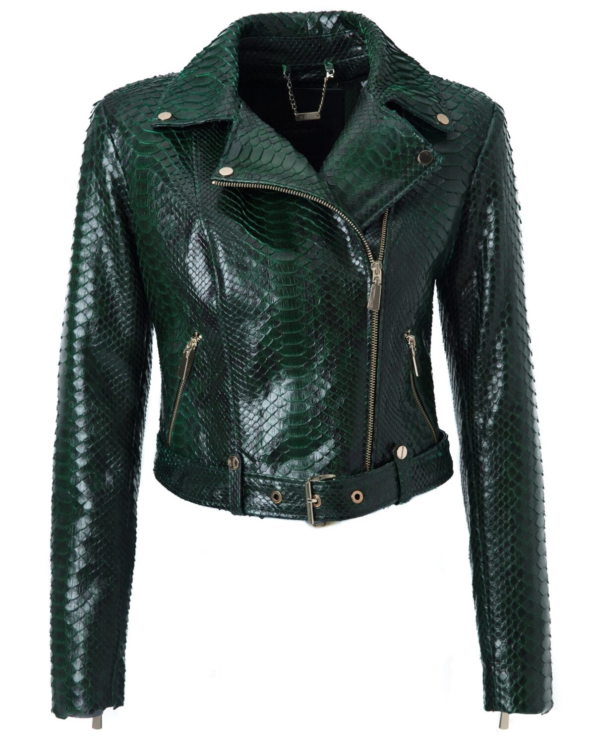 Women's Genuine Python Leather Green Snake Skin Exotic Motorcycle Biker Jacket