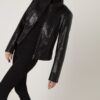 Women's Genuine Python Leather Black Snake Skin Exotic Moto Jacket