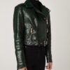 Women's Genuine Python Leather Green Snake Skin Exotic Motorcycle Biker Jacket