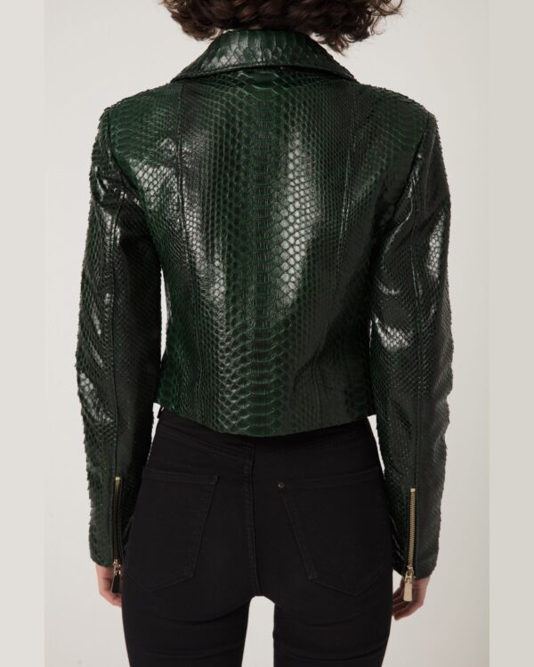 Women's Genuine Python Leather Green Snake Skin Exotic Motorcycle Biker Jacket