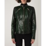 Women's Genuine Python Leather Green Snake Skin Exotic Moto Jacket