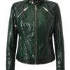 Women's Genuine Python Leather Green Snake Skin Exotic Moto Jacket