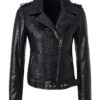 Women's Genuine Python Leather Black Motorcycle Biker Jacket