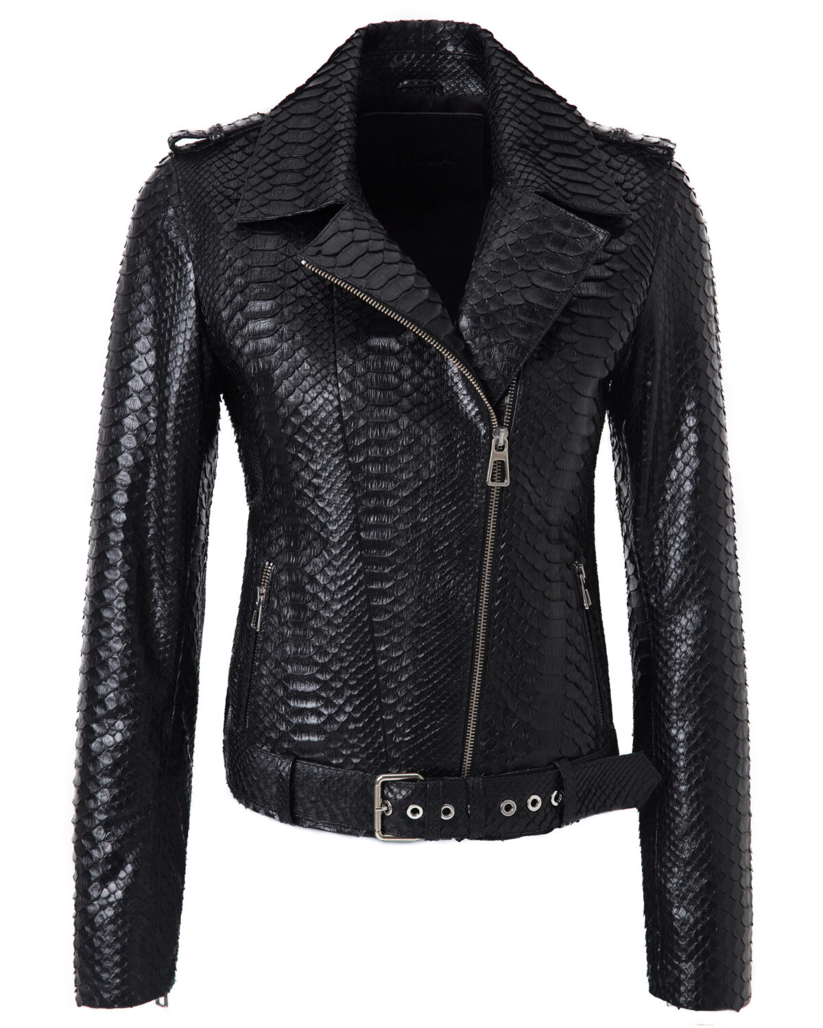 Women's Genuine Python Leather Black Motorcycle Biker Jacket
