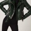 Women's Genuine Python Leather Green Snake Skin Exotic Motorcycle Biker Jacket