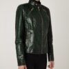 Women's Genuine Python Leather Green Snake Skin Exotic Moto Jacket